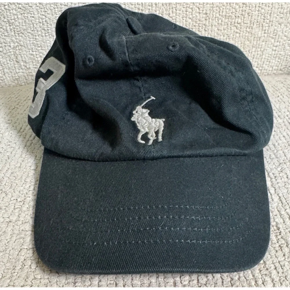 Polo Ralph Lauren Navy‎ Hat Sz 4-7 Kids Youth Strap Back Silver Big Pony Y2K